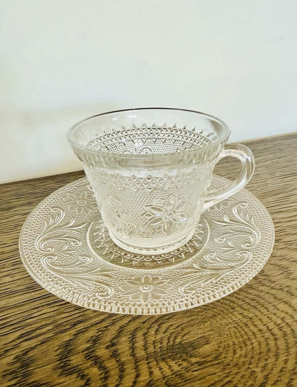 Vintage Tiara Indiana Glass Clear Sandwich Cup & Saucer Set Of 6!